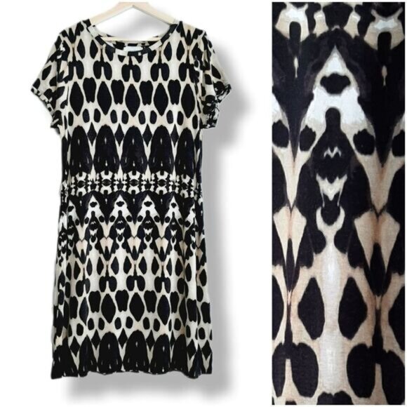 CALVIN KLEIN \ Short Sleeve T-Shirt Dress Abstract Animal Print Sz L - Picture 1 of 10